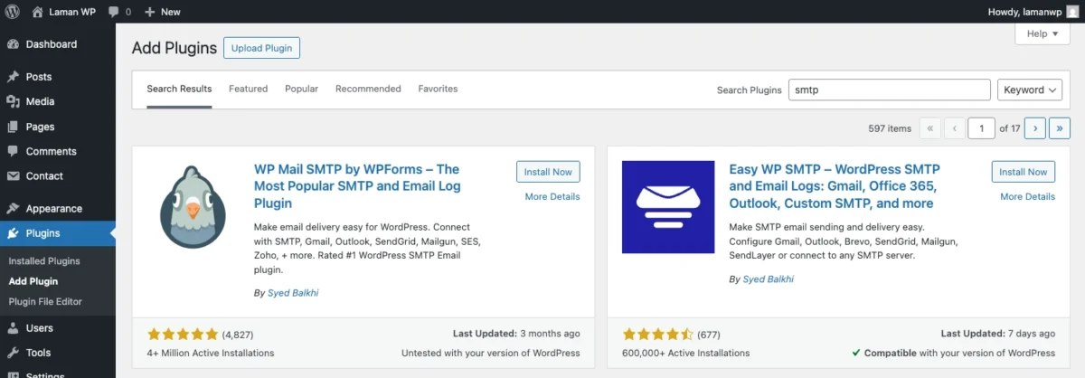 Cara Setting Email SMTP di WordPress 5 Install plugin Easy SMTP