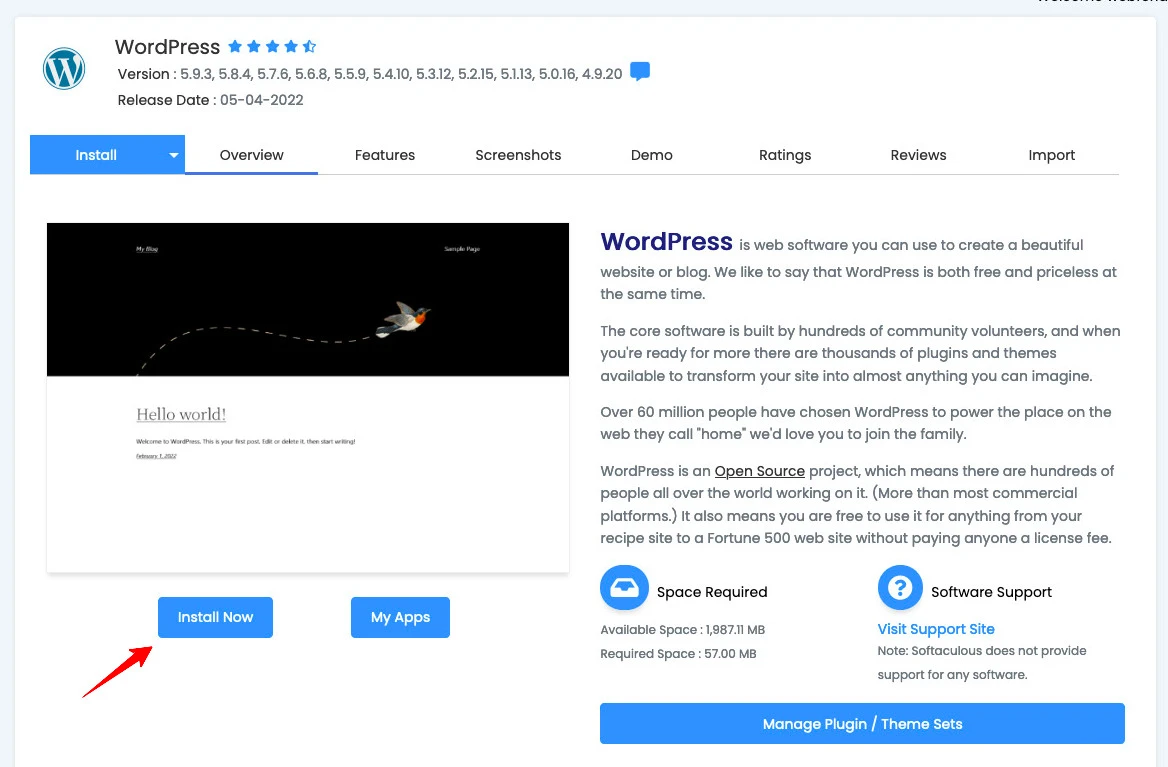 instal WordPress cpanel
