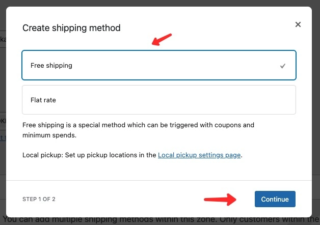 Memilih metode pengiriman di WooCommerce