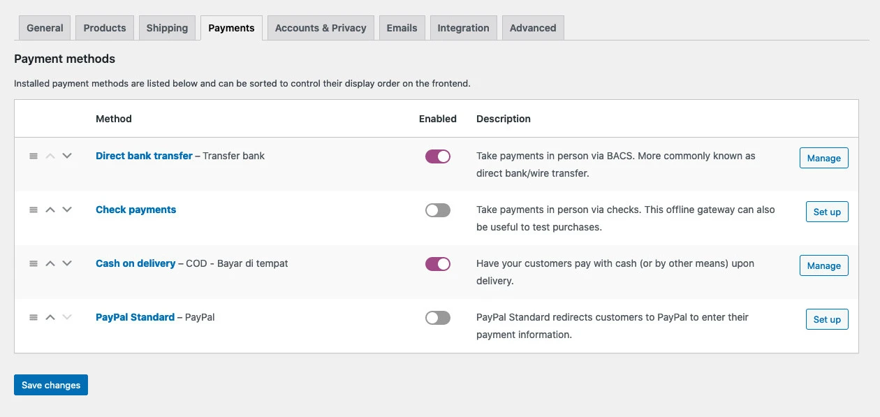 Payment woocommerce