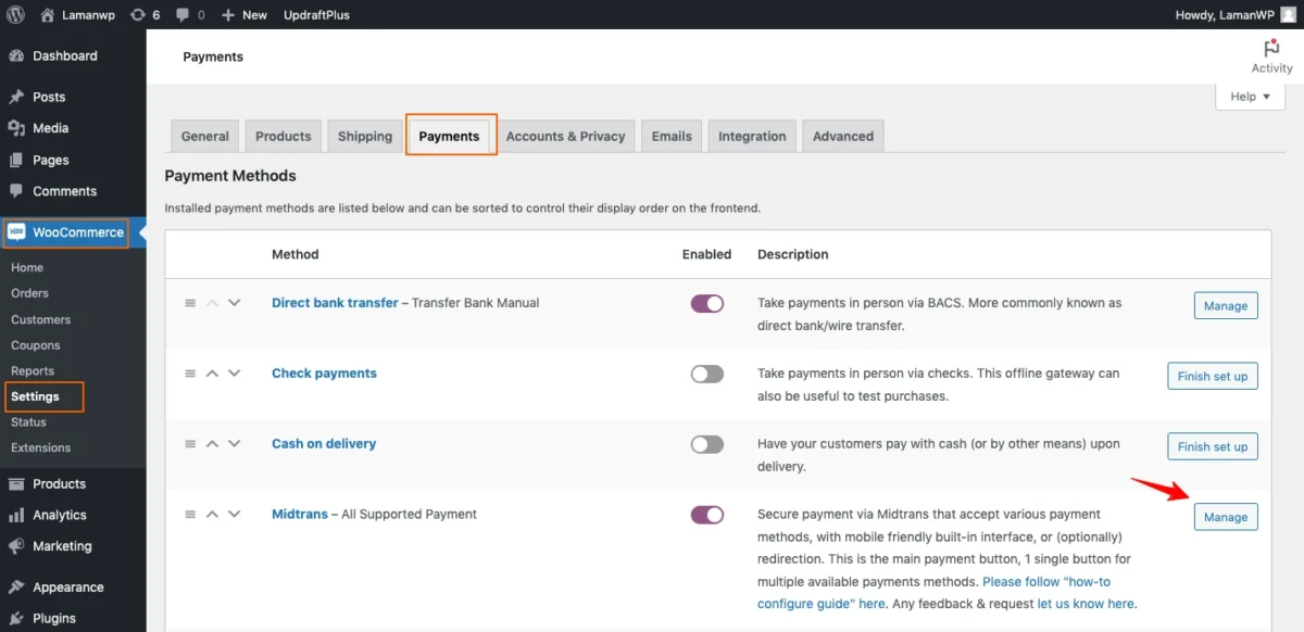 Apa Arti Status Pesanan "Pending" di WooCommerce? Ini Penjelasannya 2 Membuka pengaturan Midtrans