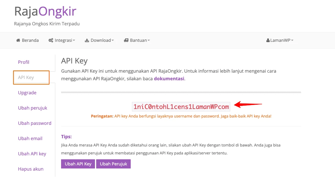 API Key RajaOngkir