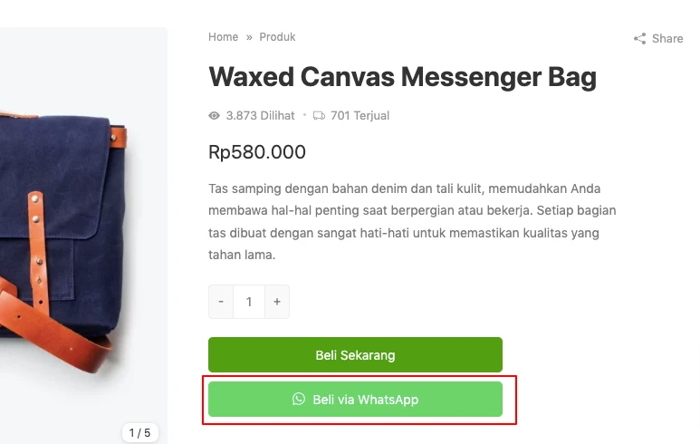 Menampilkan tombol pembelian menggunakan WooCommerce WhatsApp