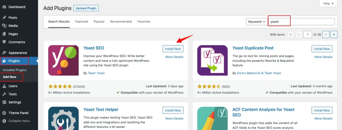Install plugin yoast seo