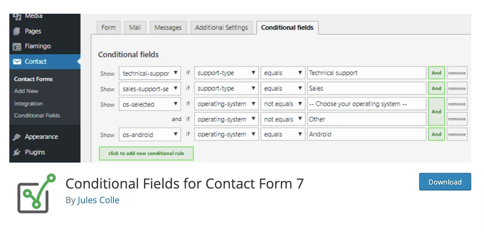Addon Contact Form 7 conditional fields
