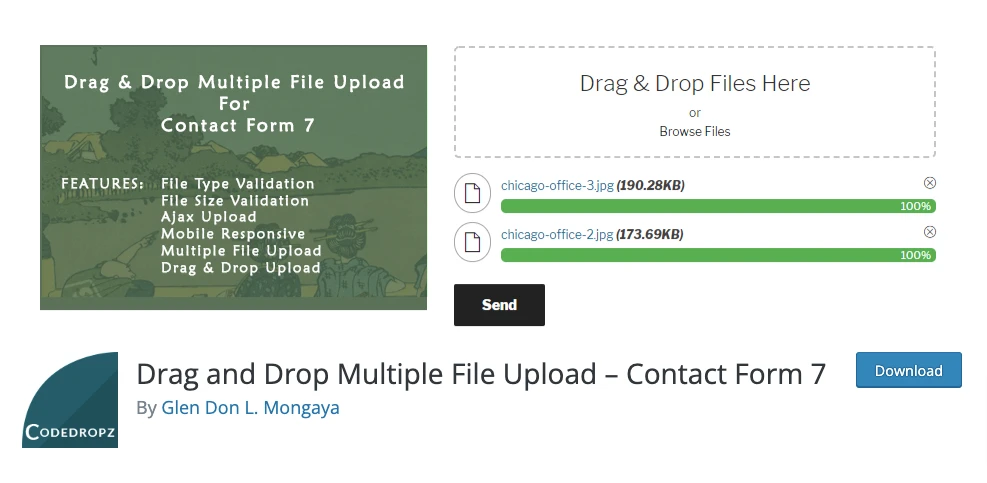 Addon Contact Form 7 drag and drop multiple file upload