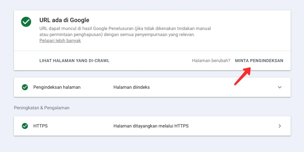 Google search console request index