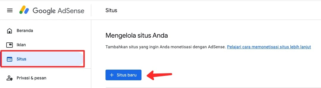 Menambahkan website baru di AdSense