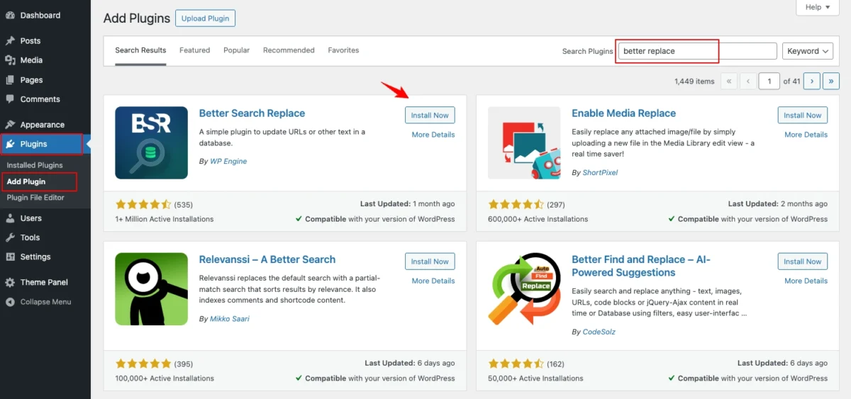 Instalasi plugin Better Search Replace