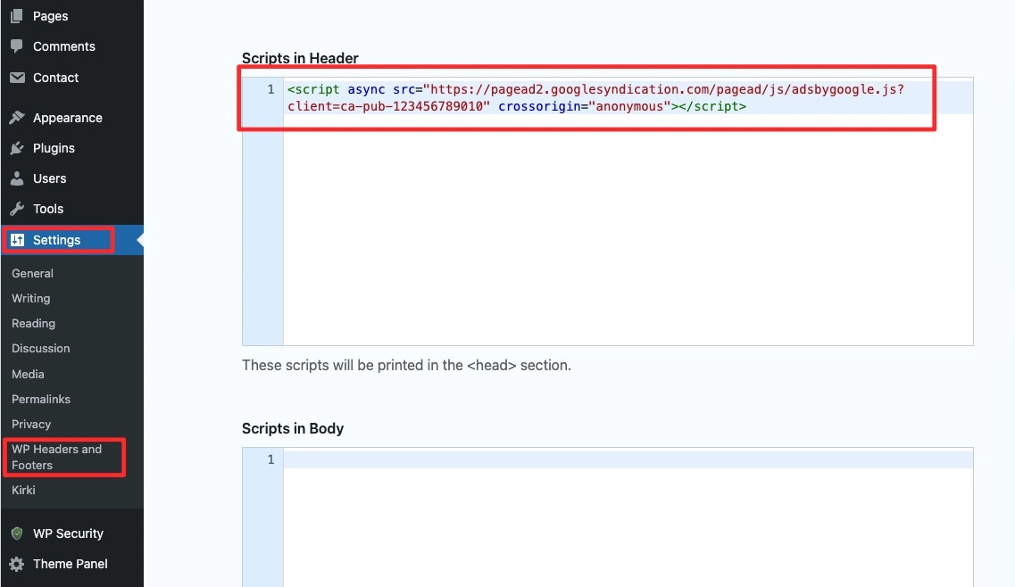 Memasukan kode Google AdSense di WordPress