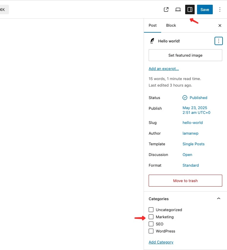 Menambahkan kategori di artikel WordPress