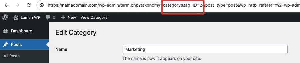 Id kategori di URL Browser