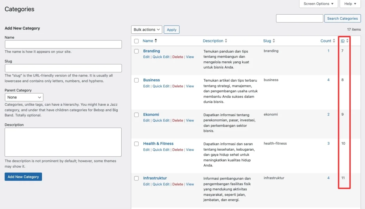 Cara Melihat ID Kategori di WordPress 4 reveal id get id categories