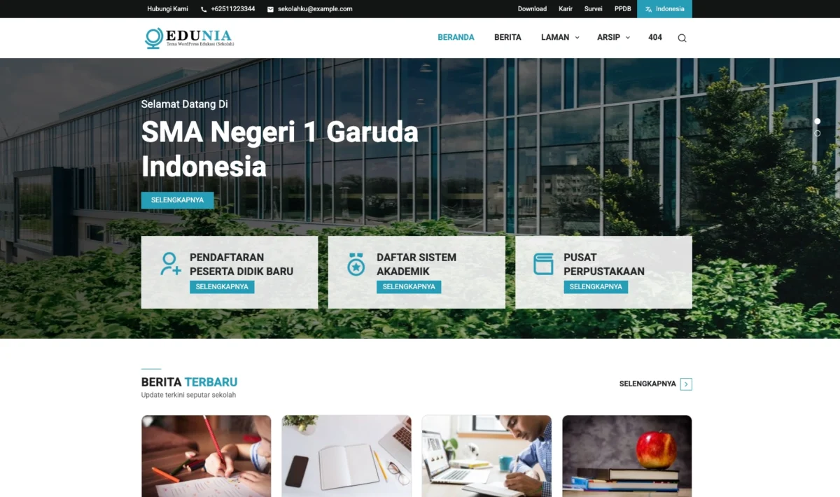 tema website sekolah WordPress Edunia