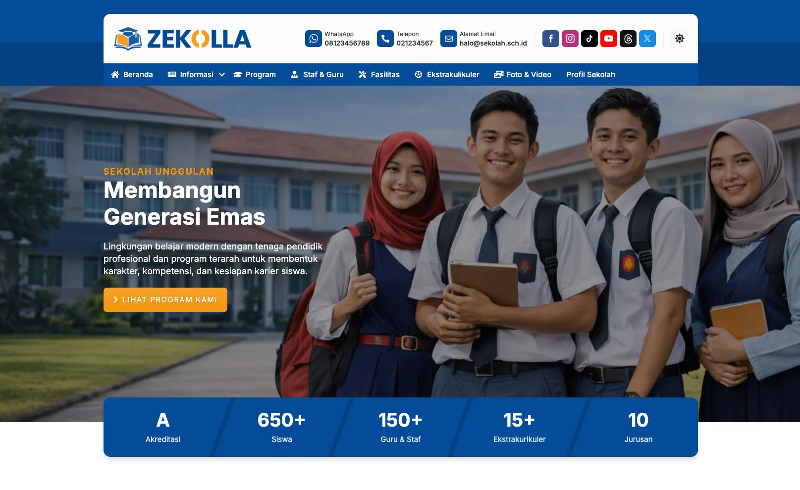tema WordPress website sekolah SMA SMK fitur PPDB online Zekolla