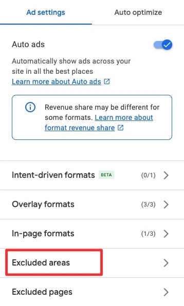 Pilihan menu excluded di Adsense