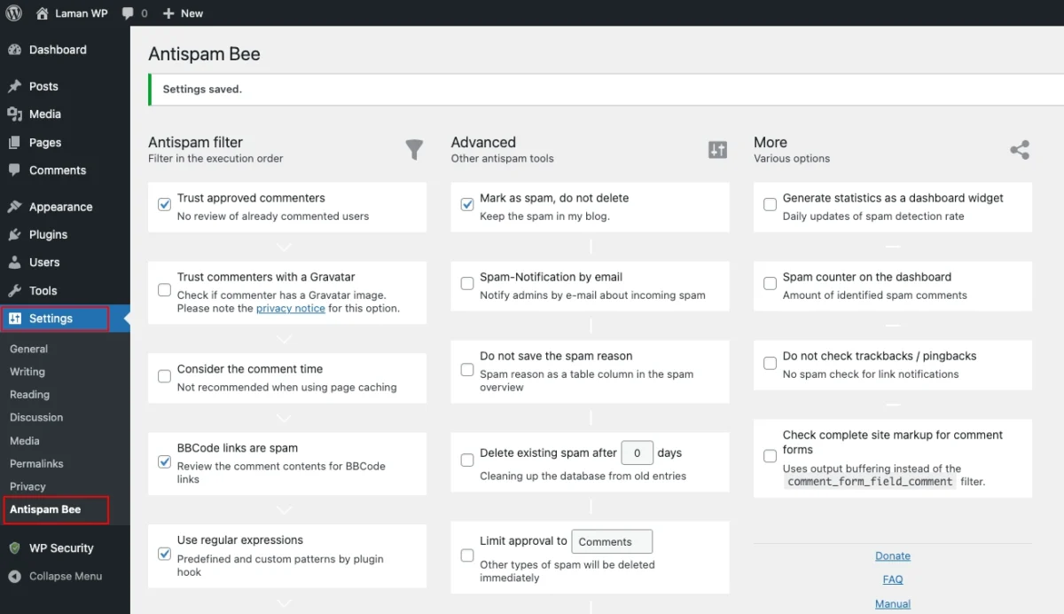 Setting plugin Antispam Bee