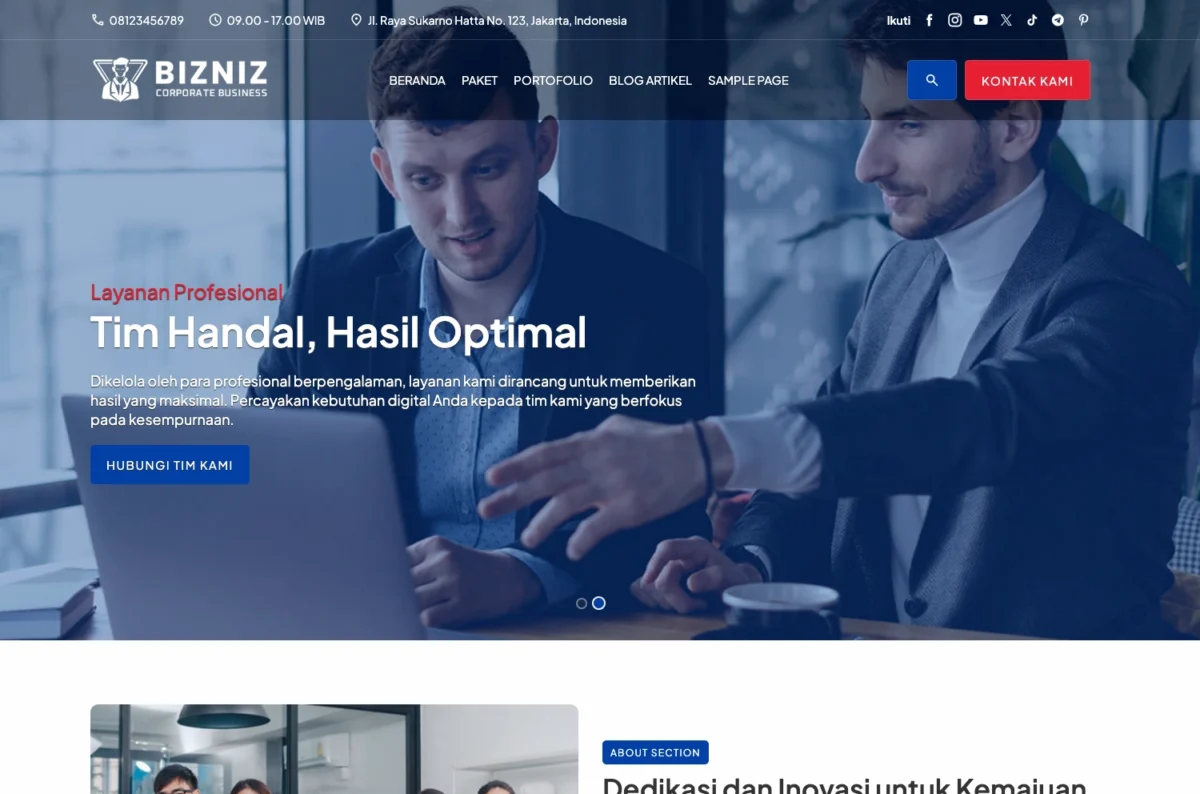 Demo website tema company profle Bizniz