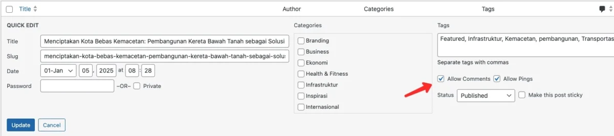Cara Menonaktifkan Komentar di WordPress 2 Nonaktifkan komentar pada per artikel