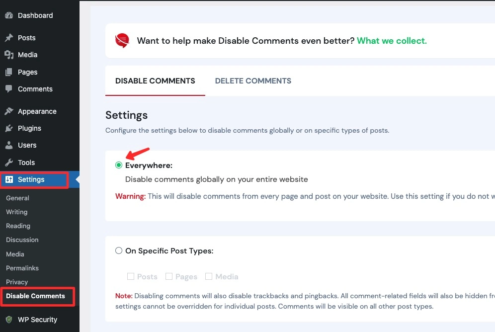 Cara Menonaktifkan Komentar di WordPress 5 Settings Disable Comments