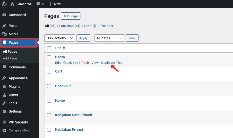 Cara Duplicate Post dan Page di WordPress 2 Duplicate artikel page di WordPress