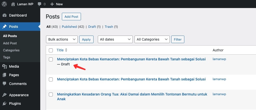 Cara Duplicate Post dan Page di WordPress 4 Hasil duplicate artikel di WordPress