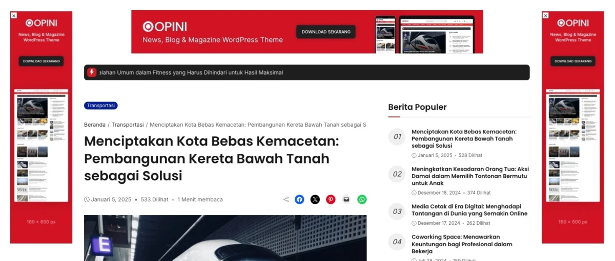 Fitur berita menampilkan slot iklan