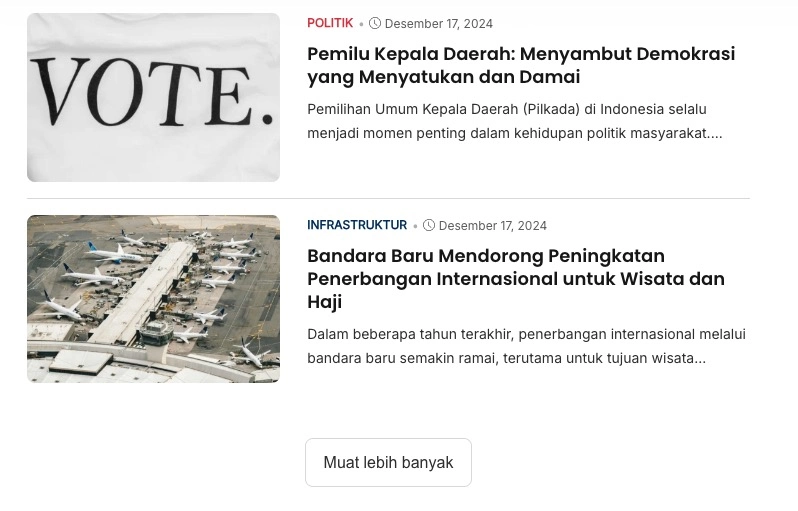 Fitur berita untuk memuat berita lebih banyak