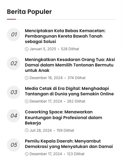 Fitur website berita menampilkan artikel populer