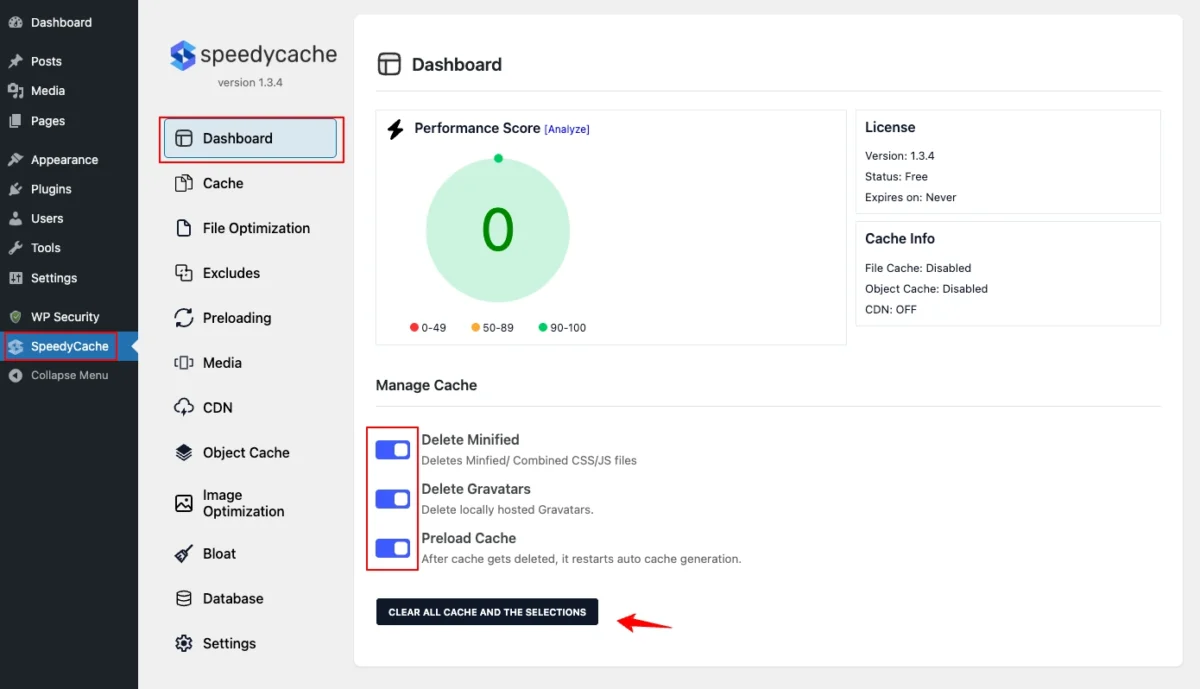 Cara Membersihkan Cache di WordPress 4 speedy cache clear