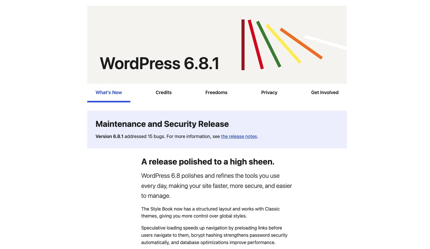 Tampilan halaman setelah proses upgrade WordPress selesai