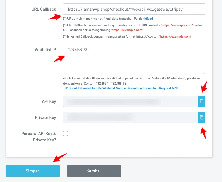 Cara Integrasi Tripay Di WooCommerce 9 tripay merchant settings