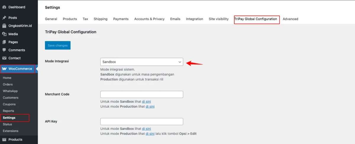 Cara Integrasi Tripay Di WooCommerce 11 Pengaturan mode Tripay