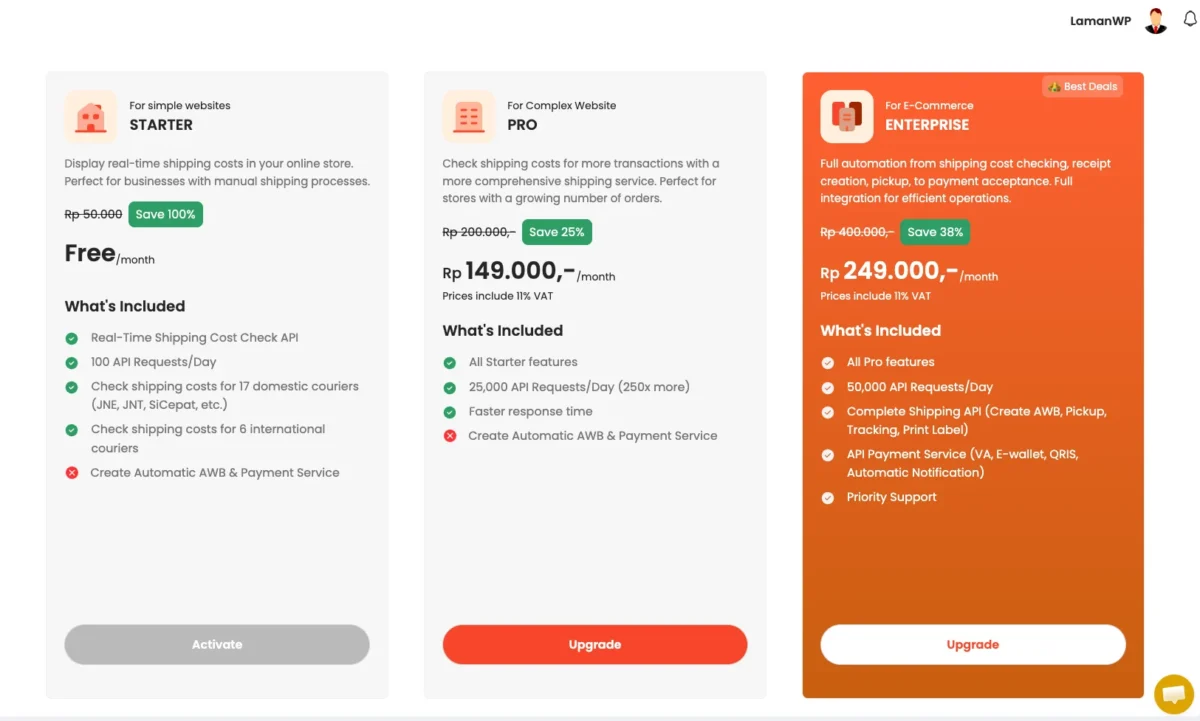 rajaongkir dashboard paket