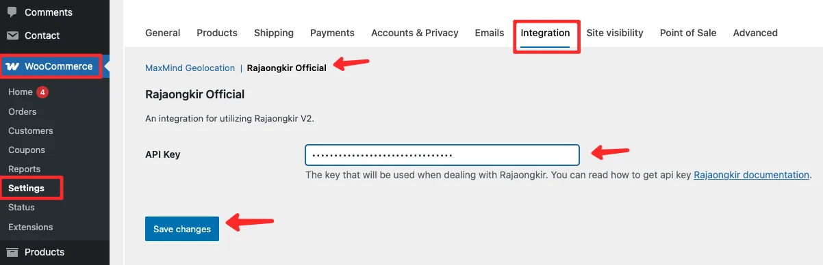 Memasukan kunci API RajaOngkir di WooCommerce