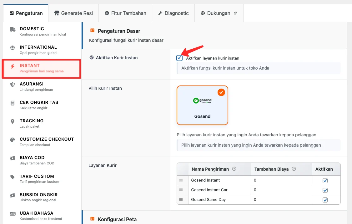 Tutorial Setting Ongkir AgenWebsite di WooCommerce 14 agenwebsite-instant-kurir-enable