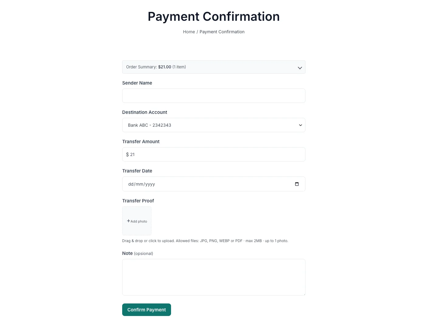 Plugin Konfirmasi Pembayaran WooCommerce 6 Form konfirmasi pembayaran WooCommerce yang diisi pelanggan setelah checkout