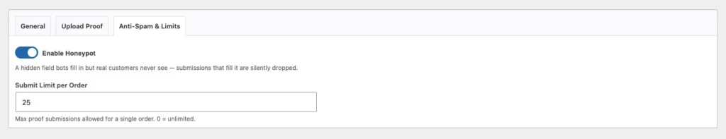 Plugin Konfirmasi Pembayaran WooCommerce 5 Pengaturan Anti-Spam dan Limits pada plugin Kubelio Payment Confirmation